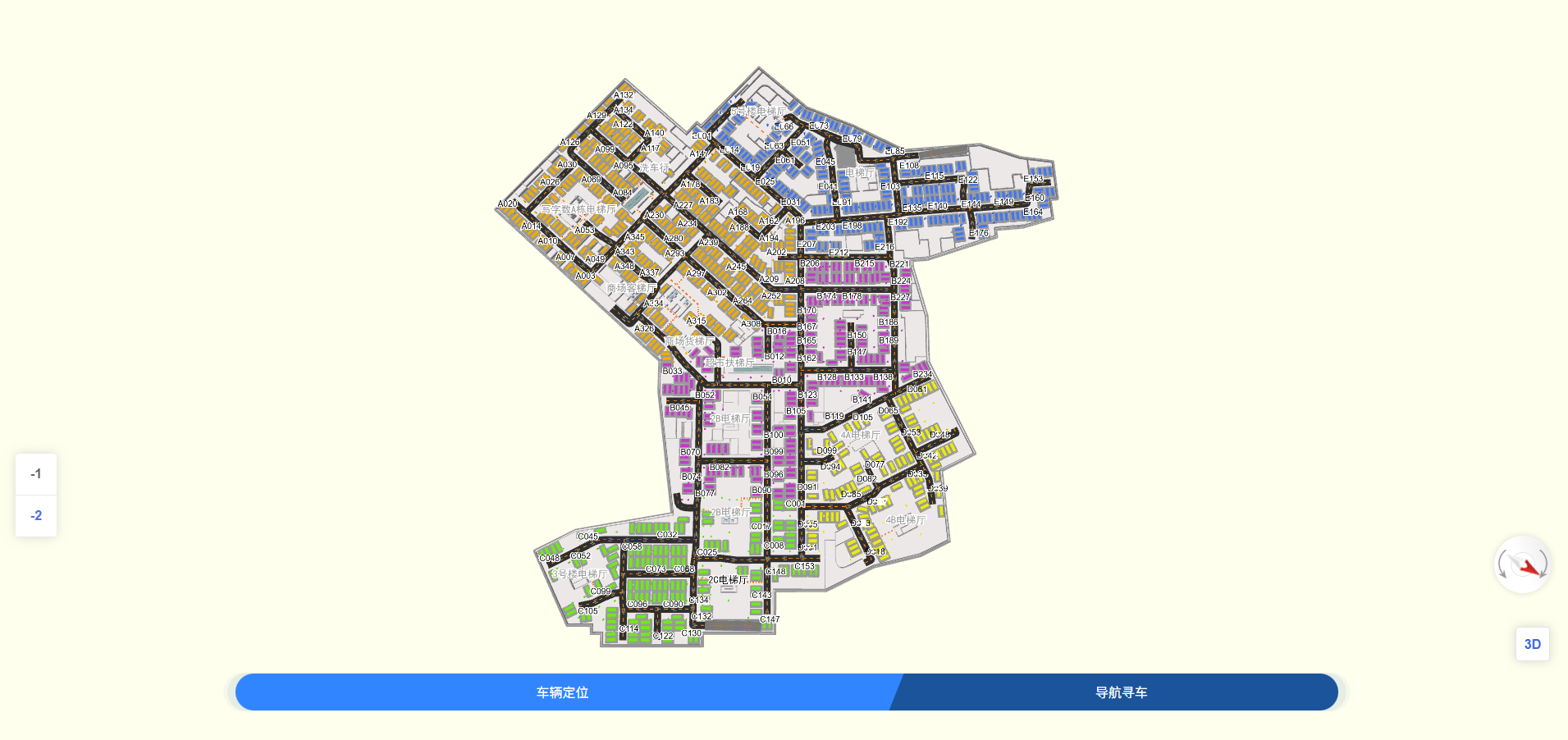 商场停车场导航案例，展示多楼层寻车与路线引导