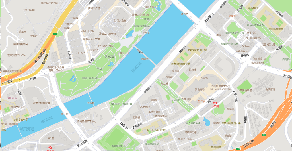 矢量地图数据,展示道路、水域、行政区划和 POI 信息